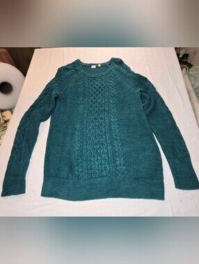 GAP OC Cable Crew Teal Cable Knit Sweater XL | 2019 | Chunky Knit